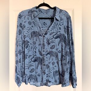 Democracy Blue Elephant Print Button Down Shirt